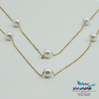 Gold Roller Necklace - Pearl Badge Design-SM1013